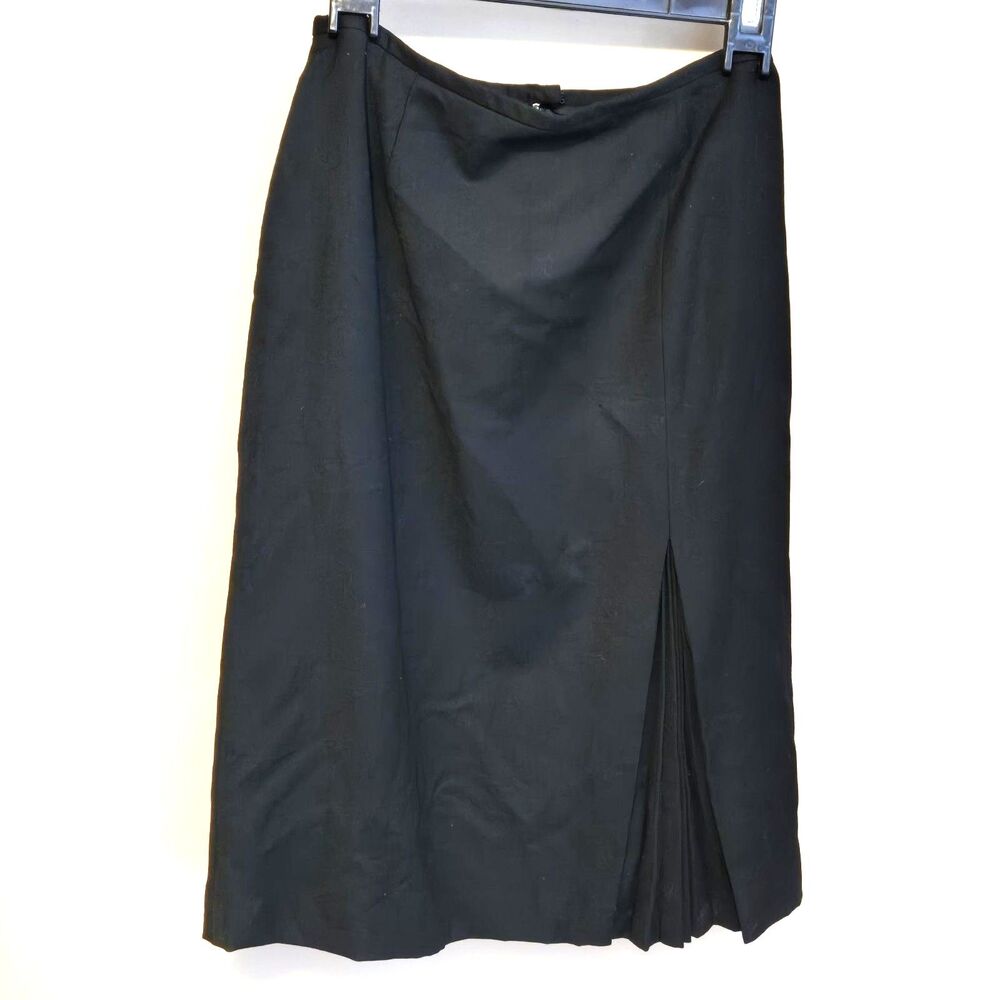 Talbots Classic Vtg Black KneeLength Skirt Pleated Split Italian Wool Size 6 NWT